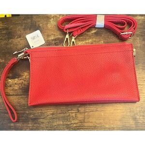 Red Faux Leather Wristlet Wallet Clutch With Detachable Strap